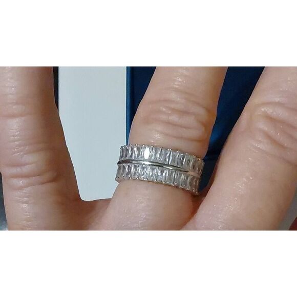 6 Ct. DIAMONIQUE Double Baguette Bridal/Anniversary Band Ring #8~Platinum/925SS - Picture 3 of 4